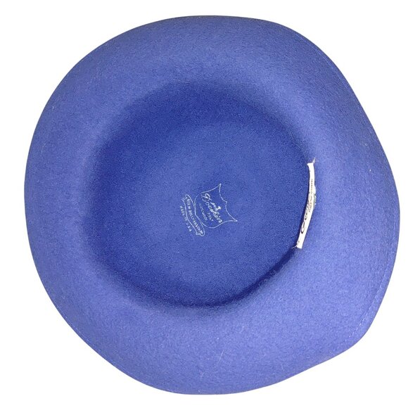 Georgette Doeskin Felt Bowler Wool New York Blue Hat Made In USA Vintage Ribbon - Picture 5 of 10